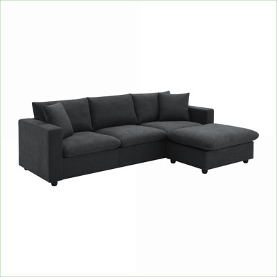 Sectional Sofas | Modern 101" 4-Seat L-Shaped Couch with Movable Ottoman & Throw Pillows, for Living Room Apartment Office | Polyester | Black