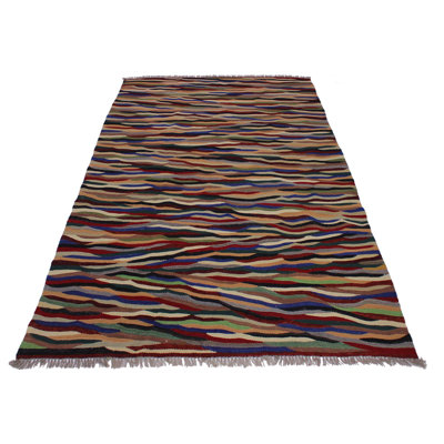 Tapis brun / ivoire / bleu en laine 4 pi 10 po x 6 pi 8 po Madee