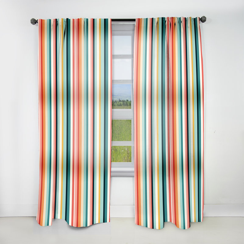 Midcentury Stripes Revived I - Mid-Century Velvet Curtain - Room Darkening - 1 Panel, 52" W x 84" L