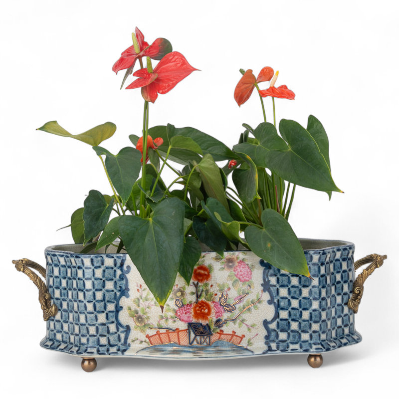Garden Trellis Oblong Scalloped Porcelain Basin