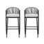 Tabourets de bar d'extérieur à structure en métal à hauteur d'assise 30,25 po avec dossier en forme de feston en rotin PE, ensemble de 2, noir mat-1149986440