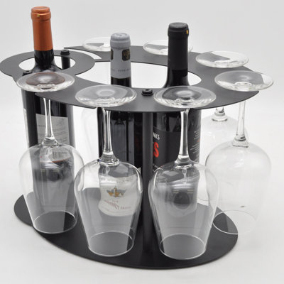 Belteau 3 - Bottle Wine Bottle & Glass Rack in Black