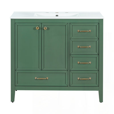 36" Bathroom Vanity with Sink, Bathroom Cabinet with Soft-Closing Door, 4 Drawers of Different Sizes, Solid Wood Frame and Leg, One Package