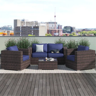Fully Assembled Patio Furniture With 5 - Piece Composition, Covered Aluminum Frames, Ergonomic Seating Design, Machine Washable Cushion Covers For Outdoor Enjoyment Patios, Four Person Capacity,