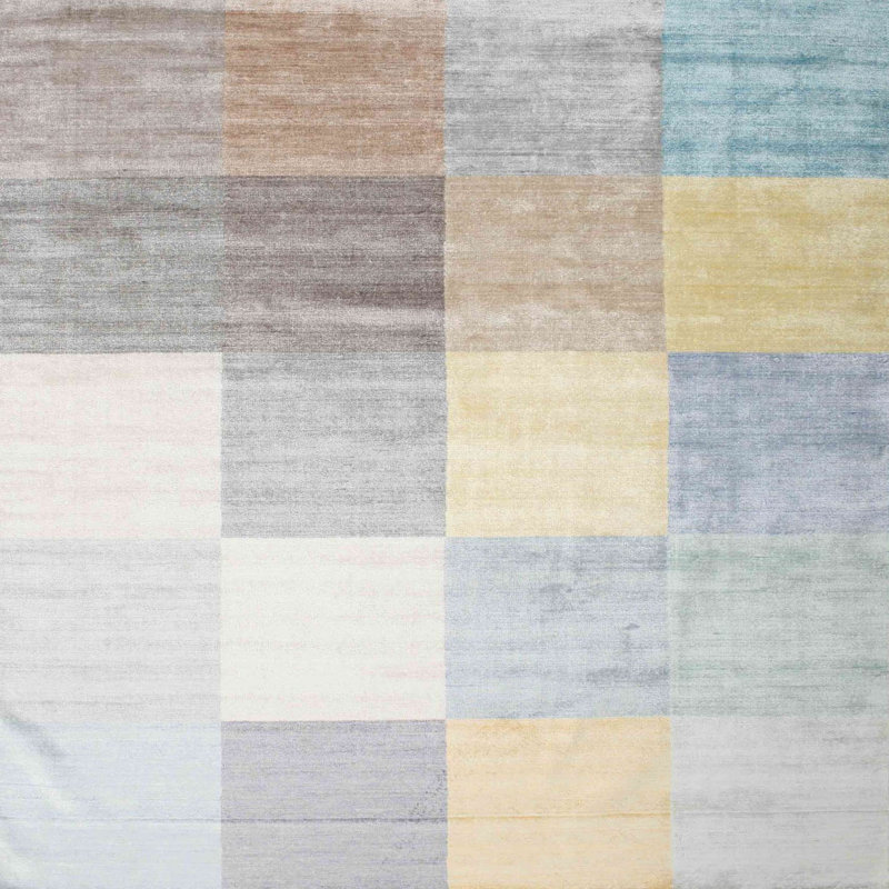 Tapis gris/rose/rouge contemporain, Carré 3 pi