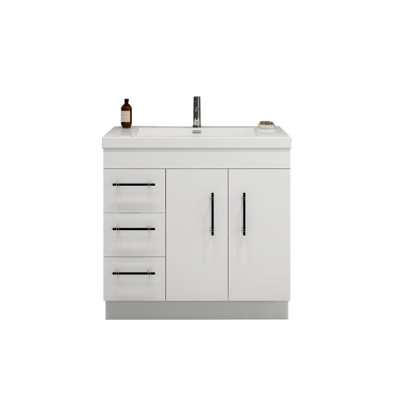 Ensemble de meuble-lavabo simple 36 po Carliss, Blanc lustré, Noir