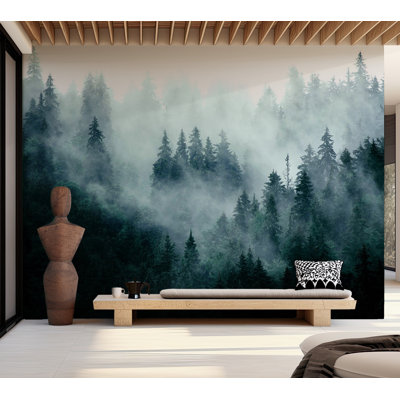 Danyael Landscape Wall Mural - Mountain Forest Dark Green