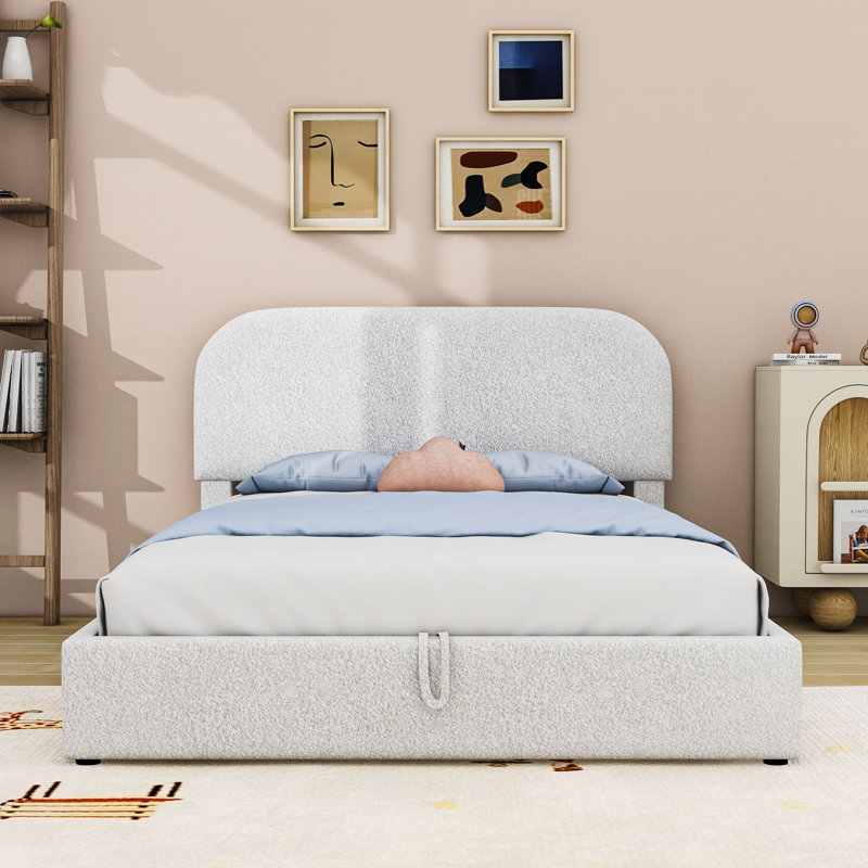 Lit plateforme tapissier Teddy, Double, Blanc
