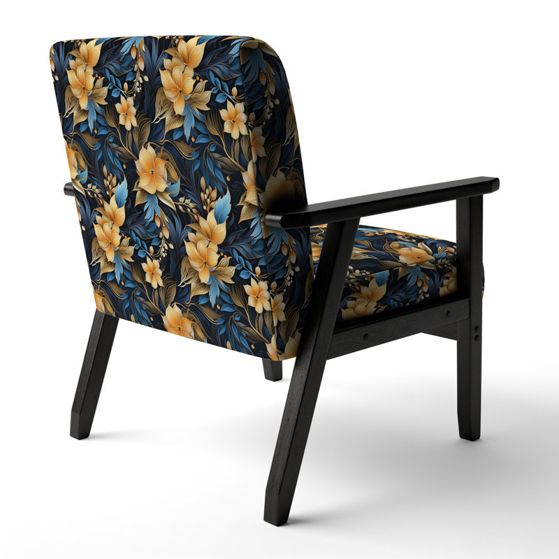 Tropical Twilight Ii Tropical Pattern - Upholstered Coastal Arm Chair, Gold Accent Chair