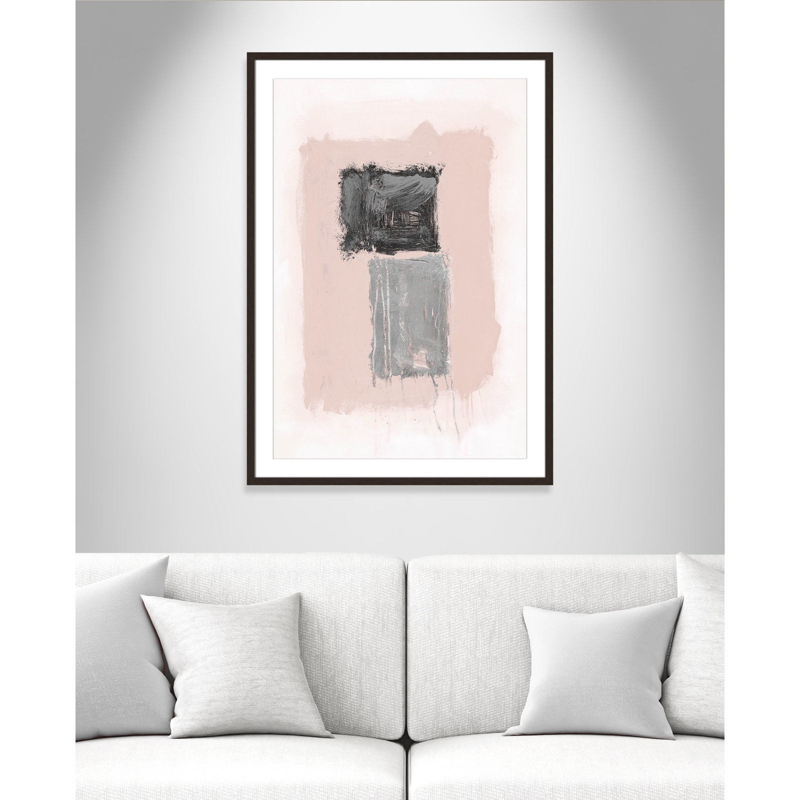 Pink, Black and Silver Shimmer II Print, 41.5" H x 29.5" W x 1.25" D, Walnut Matted Picture Framed
