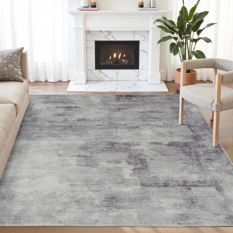 Tapis abstrait lavable à la machine avec envers antidérapant Amott, Rectangulaire 4 pi x 6 pi, Gray, 0.28"