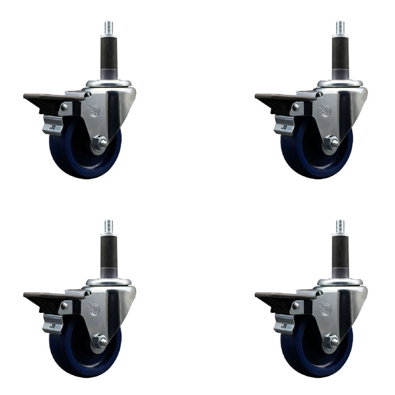 Ensemble de roulettes extensibles pivotantes en poly avec frein SCC PLB 3,5 po x 1 po