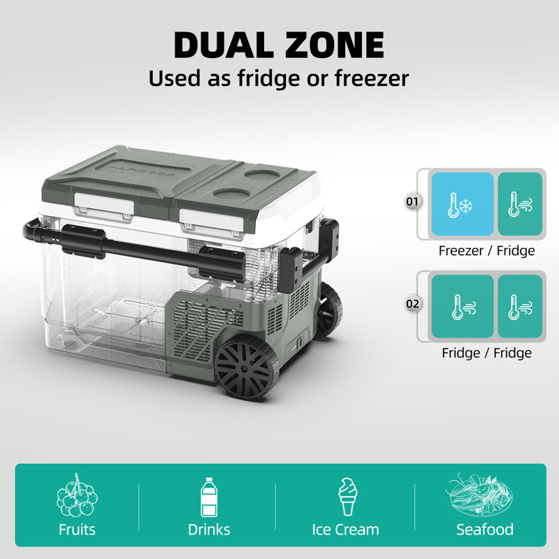 Alpicool 61 Quart Dual Zone Portable Car Refrigerator with Wheels