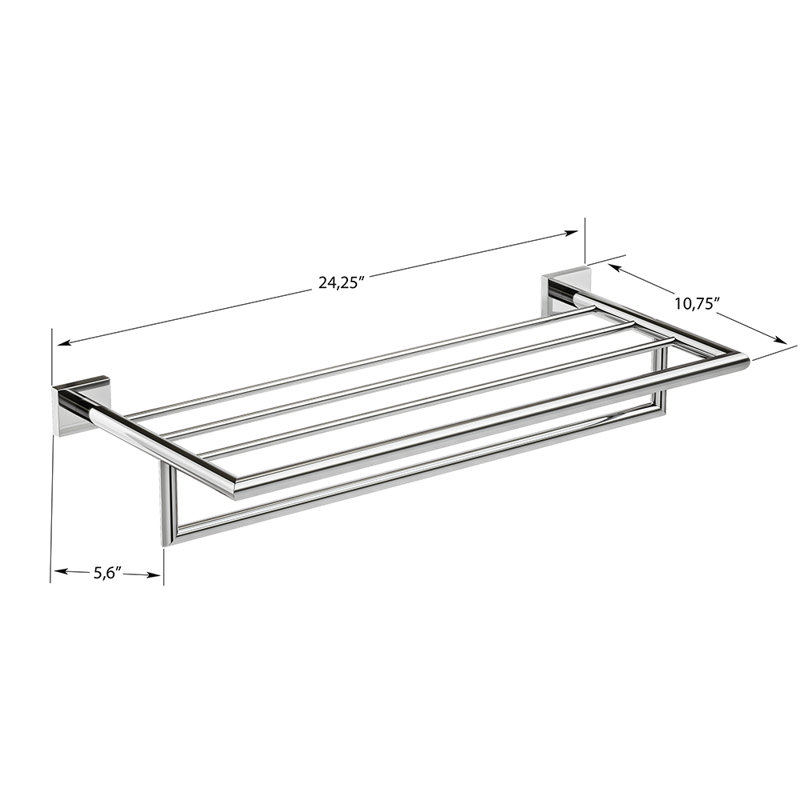 Crater Wall-Mounted Towel Shelf With Bar - Brushed Gold, Premium Brass Construction, Installation Hardware Included