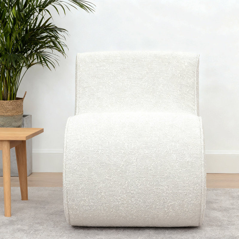 Chaise courbée recouverte de tissu crème moderne sans accoudoirs, Crème, crème