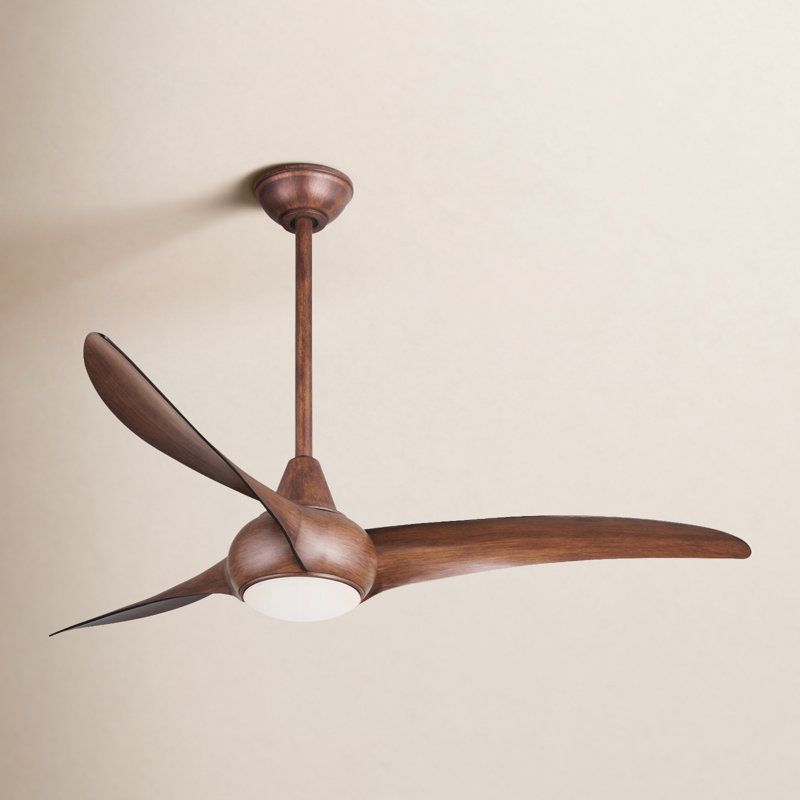 52" Wave 3 - Blade LED Propeller Ceiling Fan with Remote Control and Light Kit Included, Distressed Koa