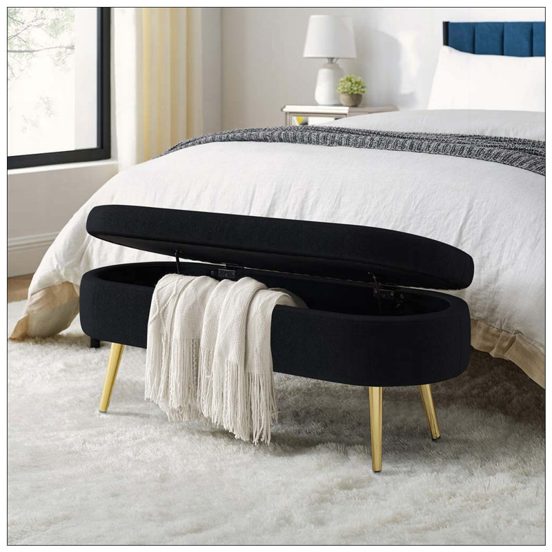 Banc de rangement repose-pieds ovale avec pieds en métal, Black