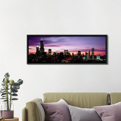 Skyscrapers panoramique au crépuscule, chicago, illinois, reproduction de photo sur toile