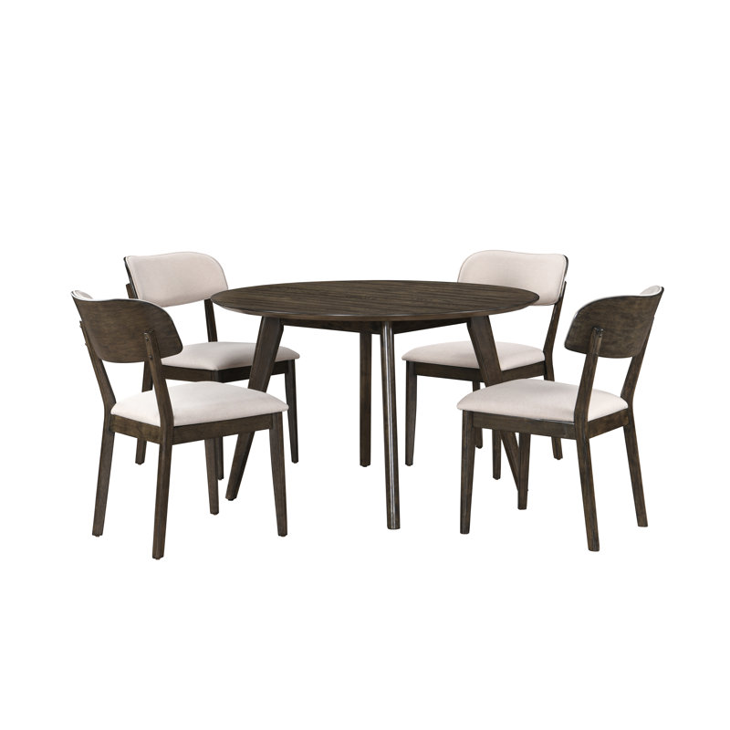 Tennyson Wood Dining Set With 48" Round Dining Table And 4 Open Back Chairs, Walnut