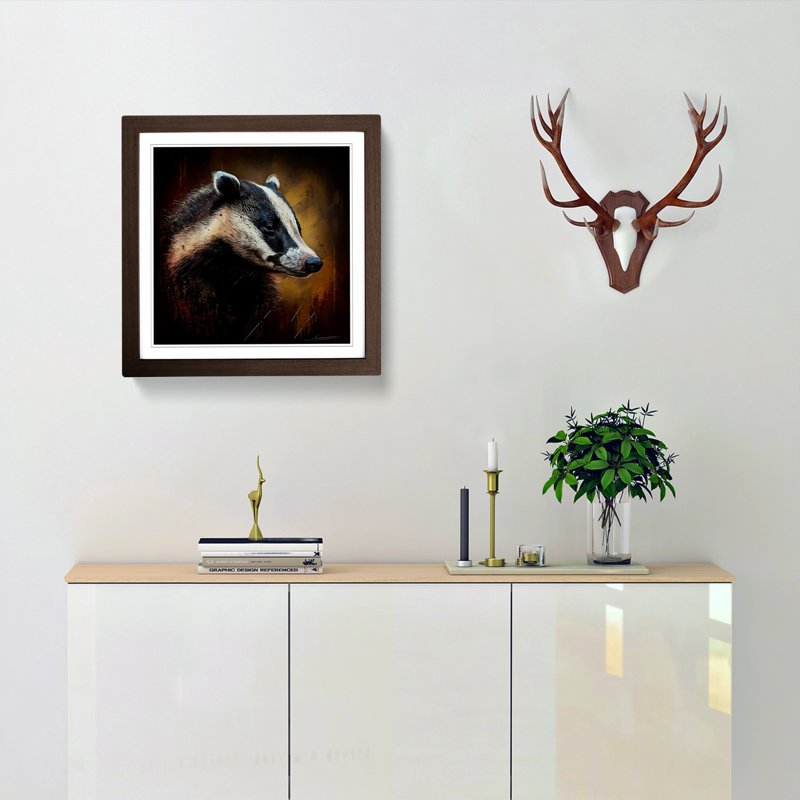 Badger Gestural Art No.3 - Framed Print, Walnut