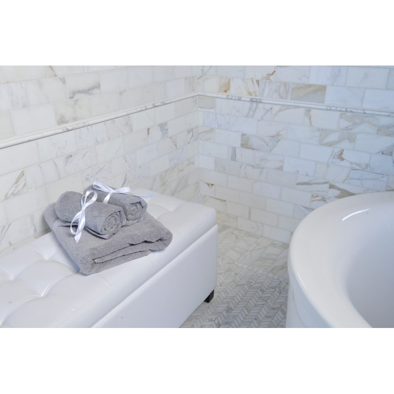 Calacatta 12" x 12" Marble Patterned Wall & Floor Tile in Off White