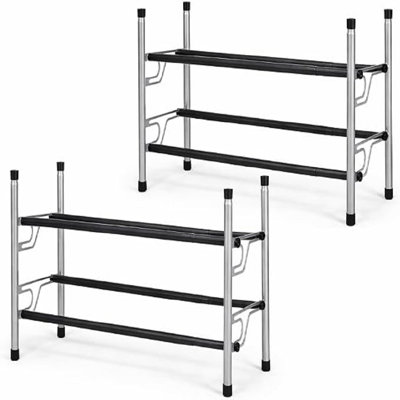  2-Tier Shoe Rack Organizer – Sturdy Metal Free Standing Shoe Storage Shelf, Space-Saving Shoe Rack for Entryway, Closet, Bedroom, or Small Spaces, Black (Pack of 2)