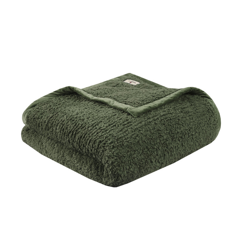 Burlington Green Berber Cozy Soft King Blanket with Velvet Binding, King, Green