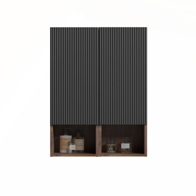 Armoire latérale flottante noire et noyer, murale pour petits espaces