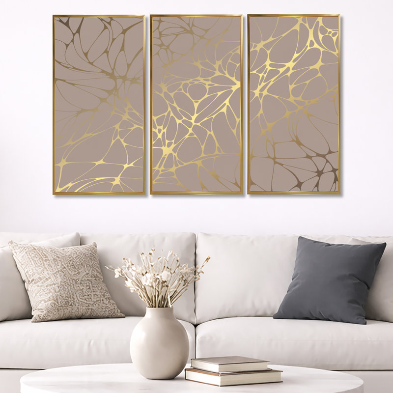 «Golden Marble Design II», reproduction de photo sur toile 3 pièces, H 28 po x l 36 po x P 1 po, Cadre doré
