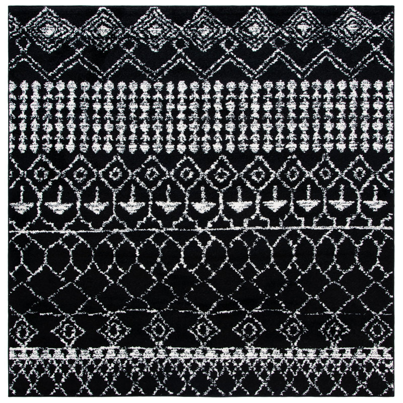 Tapis noir à motif géométrique Cobos, Carré 3 pi
