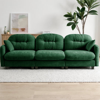 Canapé modulaire à trois places en tissu chenille doux avec dossier capitonné, mousse à haute densité et coussin à ressorts, conception ergonomique et base en bois