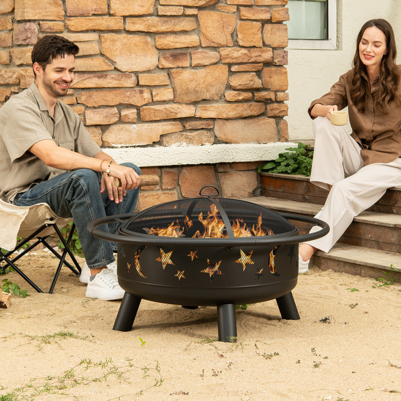 Steel Wood Burning Outdoor Fire Pit, 21.9" H x 37.6" W