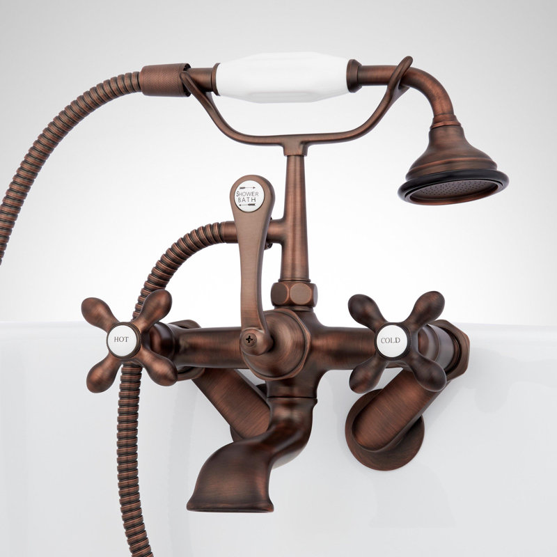 Robinet de baignoire mural de style téléphone avec poignées en croix, Bronze huilé