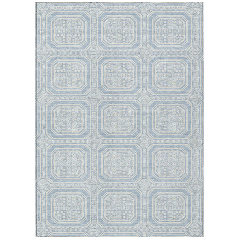 Tapis intérieur / extérieur lavable bleu ciel et ivoire 3 pi x 5 pi