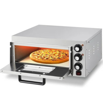 Comptoir de four à pizza commercial, four à pizza électrique en acier inoxydable de 1 100 W, machine à pizza d'intérieur avec minuterie / plateau à miettes, cuiseur à pizza à une seule couche pour la maison de restaurant