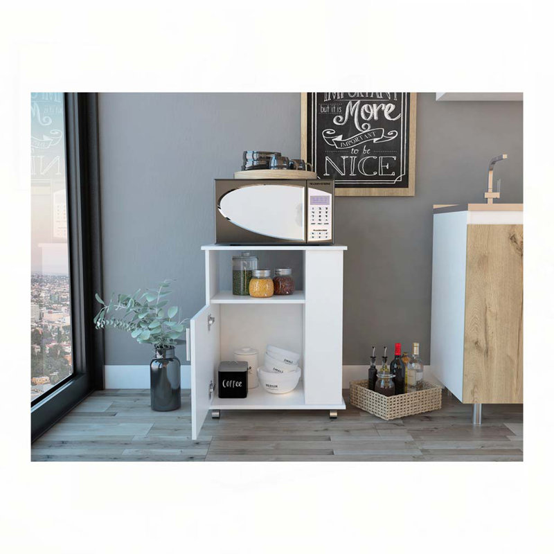 Correy 4-Shelf Microwave Cabinet with Caster White, White