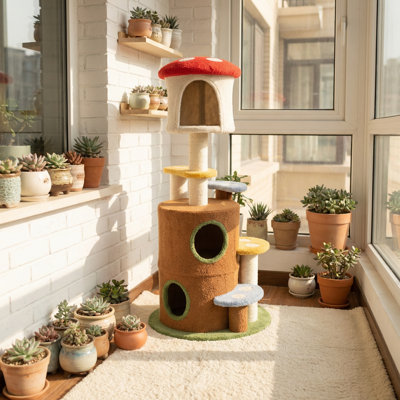 Arbre à chat champignon avec grande échelle plateforme