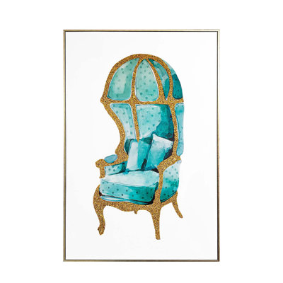 «Sparkles Home», chaise dorée sur toile en strass 3D | Cadre flottant métallique doré