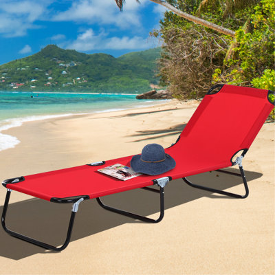 Méridienne pliable - inclinable à 5 positions, structure en acier, rouge, pour bronzer en plein air sur une chaise longue inclinable à 5 niveaux