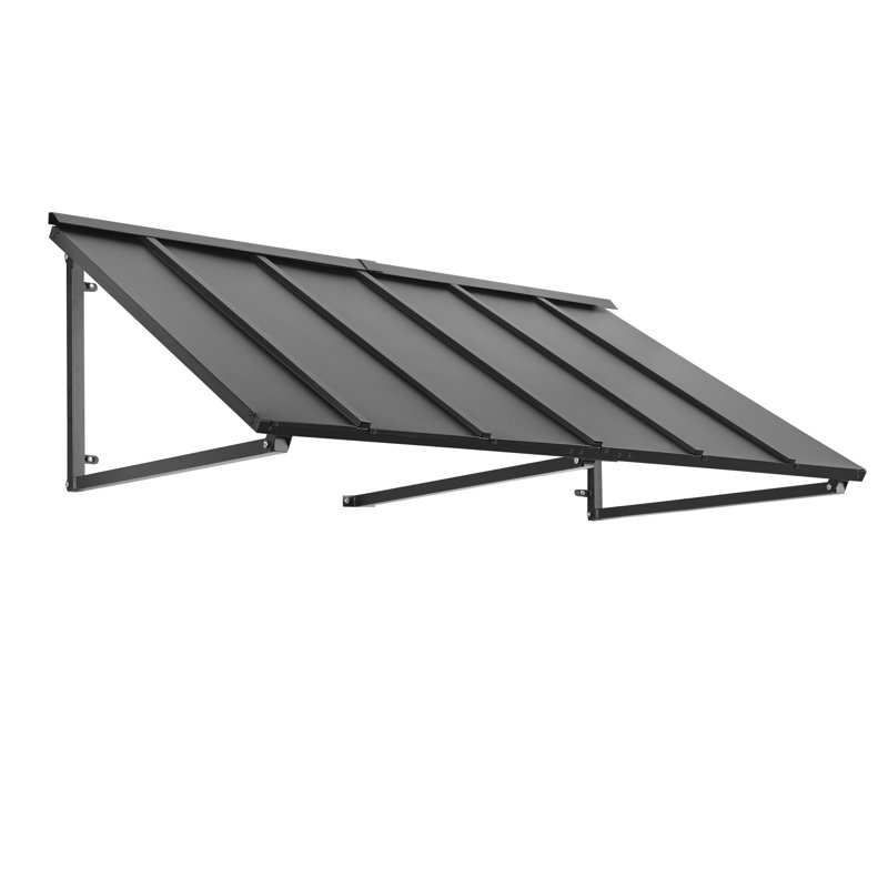 Awntech Houstonian Standing Seam Metal Fixed Awning with Open Sides, Black, 24" H x 80" W x 36" D, Galvanized Steel