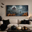 " Dancing Skeletons And Pumpkins By Haunted Castle Halloween " Painting Print-984235172