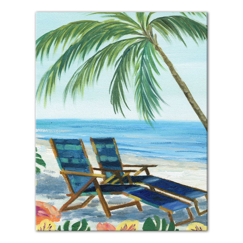 Chaises longues sur la plage, reproduction sur toile, H 14 po x l 11 po x P 1,25 po