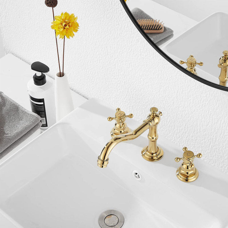 2-handle Bathroom Faucet with Drain Assembly, Polished Gold
