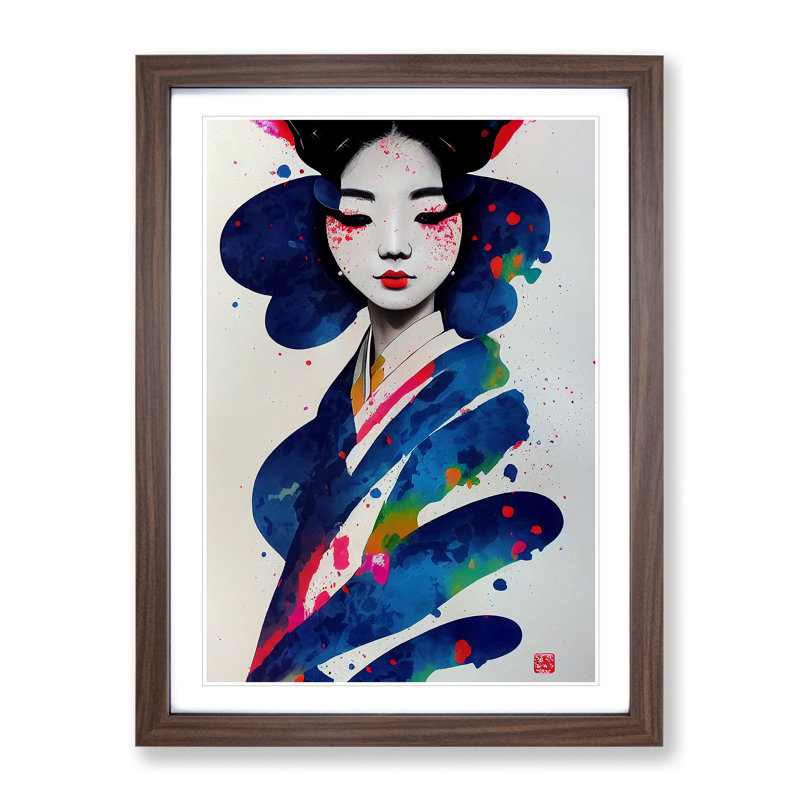Painted Geisha No.2 1 Piece Single Picture Frame Painting, 34cm H x 25cm W x 2cm D, Walnut Framed