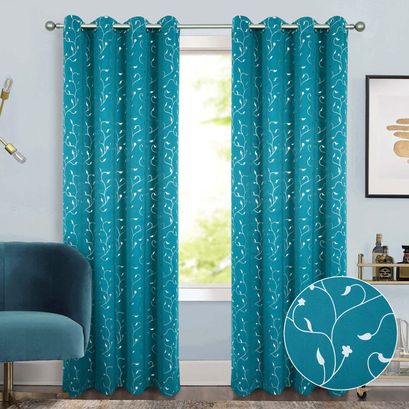 Mayotte Metallic Light Reducing Eyelet Curtains Pair, Teal, 274cm Width x 183cm Drop