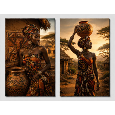 Très grand ensemble de 2 reproductions d'art sur toile, art tribal africain, impression sur toile 24 x 36 pouces - prêt à être accroché