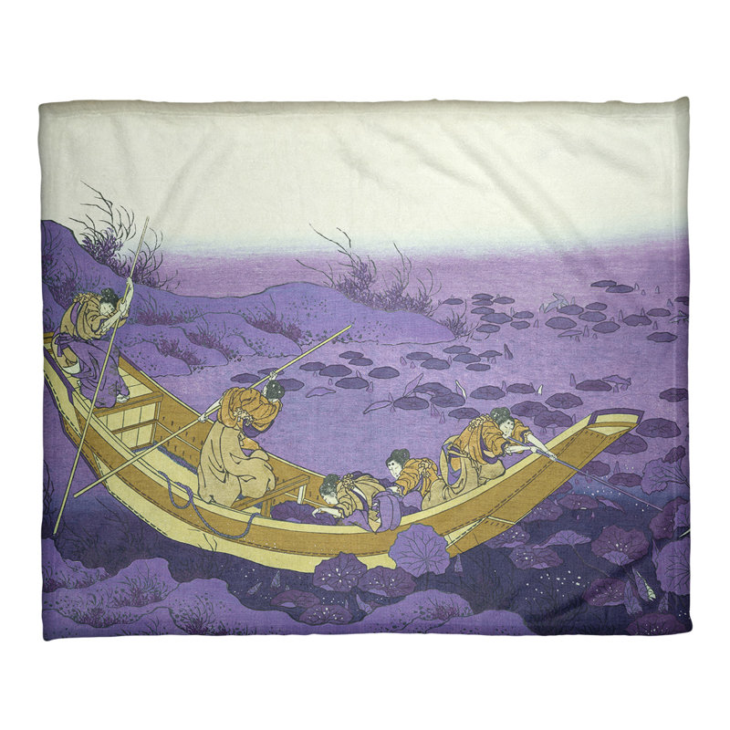  Jeté polaire Bateau parmi les nénuphars, Mauve / Jaune
