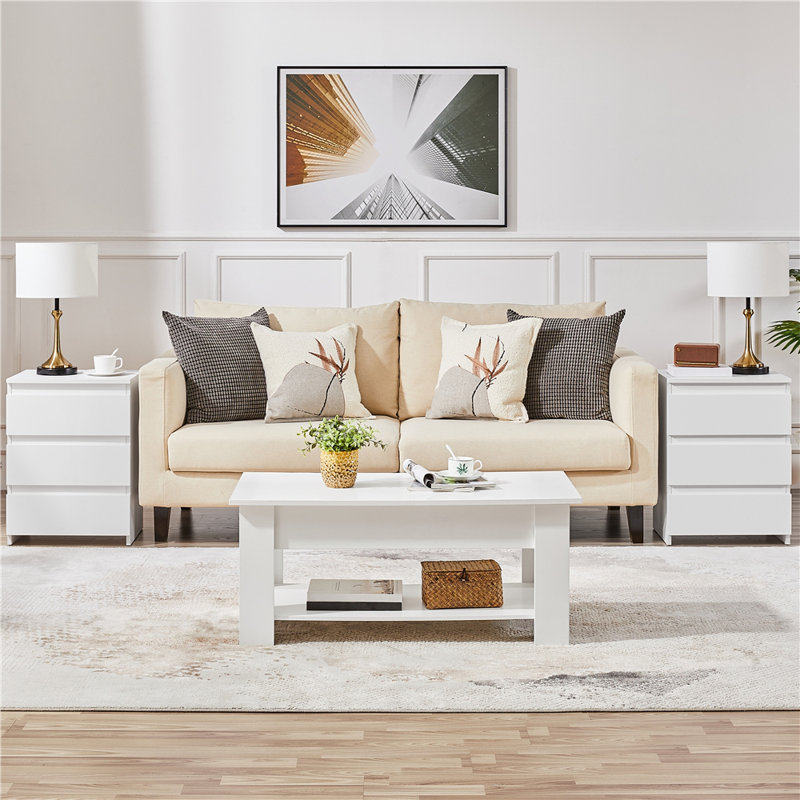 Table de chevet 3 tiroirs Arwand, Blanc