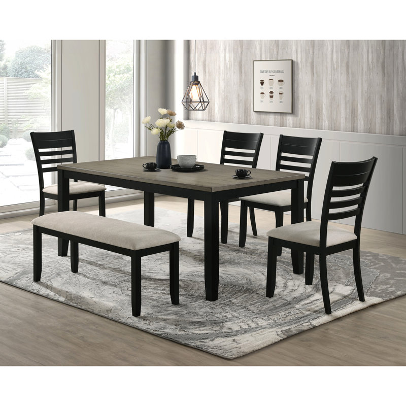Fabric Upholstered Bench In Black Grey Hue - For Dining, Solid Wood Structure Contemporary Colour