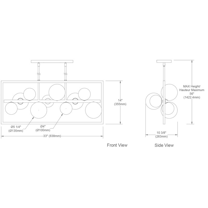 Luminaire suspendu linéaire à 10 lumières pour îlot de cuisine Arvilla, Noir mat, Fumée